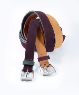 Leather belt in front of a white background, studio shot