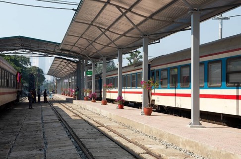 Public train at the suburban railway station in Hanoi, Vietnam, Asia