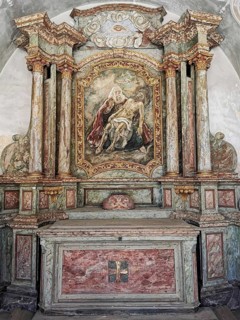 Altarpiece Holy Trinity, God the Father, Jesus and the Holy Spirit in the chapel at the pilgrimage