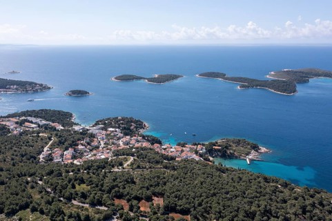 Aerial view, Pakleni or Paklinski Islands off the island of Hvar, Dalmatia, Croatia, Europe