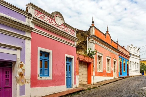 Old houses with their colorful facades on the streets and slopes of the historic city of Olinda,