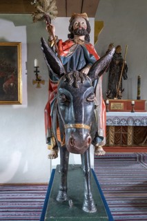 Christ on the palm donkey, wooden figure from around 1470, Church of St Jodokus, Bad Oberdorf,