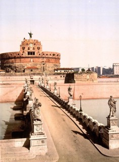 Castle and bridge of St. Angelo, Rome, Italy, Historic, digitally restored reproduction from a 19th