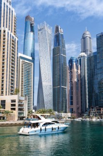 Dubai Marina skyline skyscrapers waterfront buildings in Dubai, United Arab Emirates, Asia