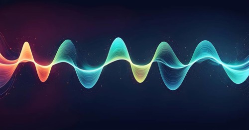 Abstract illustration of digital wave forms and circuits converging to form abstract symbols of