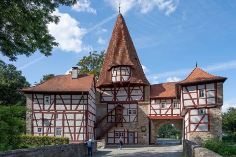 Rödelseer Tor, built in the 13th century, part of the town fortifications of Iphofen, Lower