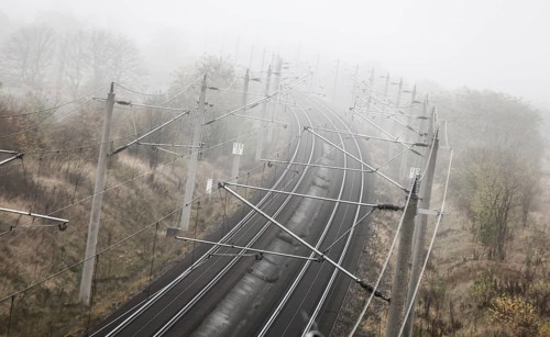 Fog on an ICE railway line near Neugarten, 06.11.2024., Neugarten, Brandenburg, Germany, Europe