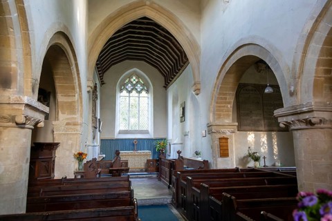 Interior of village parish church of Saint Andrew, Ogbourne St Andrew, Wiltshire, England, UK
