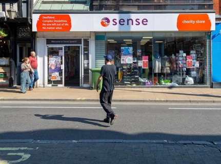 Sense charity shop on street in town centre of Ipswich, Suffolk, England, UK
