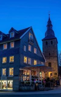 The old town centre of Hattingen, Untermarkt, church tower of the former Johanneskirche
