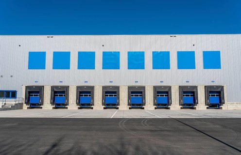 New construction of a logistics hall in Duisburg-Wanheim, part of the Logport 2 site, still unused,