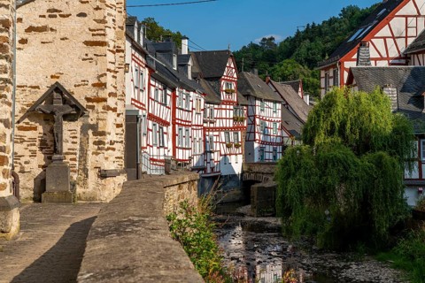 Monreal, idyllic half-timbered village in the Elz valley, in the district of Mayen-Koblenz in