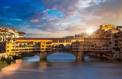 Scenic beautiful Ponte Vecchio bridge in Florence historic city center