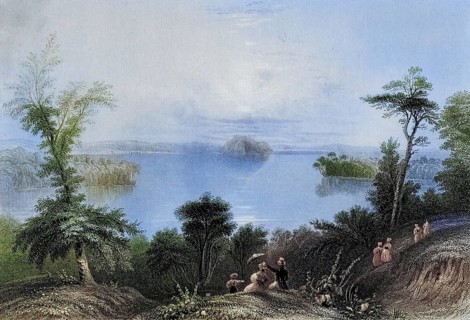 Saratoga Lake New York USA, From a nineteenth century print, Historic, digitally restored