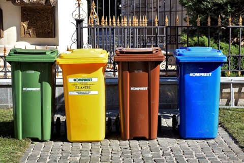 Waste bins, waste separation, Bucharest, Romania, Europe