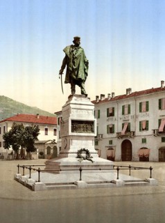 Como, Garibaldi Monument, Lake Como, Italy, Historical, digitally restored reproduction from a 19th