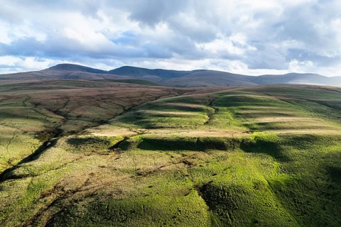 Black Mountain from a drone, Brecon Beacons National Park, Carmarthenshire, Wales, England, United