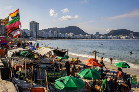 City view in Rio de Janeiro / Brazil and view of the Copacabana, 21.07.2024. Photographed on behalf