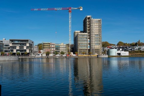 Construction site, new residential development, Phönixsee residence on the north bank, senior