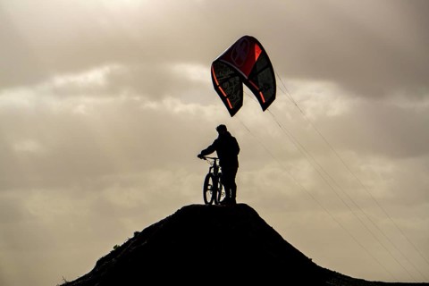Mountain bike trail with jumps, downhill trail, on the Norddeutschland spoil tip in