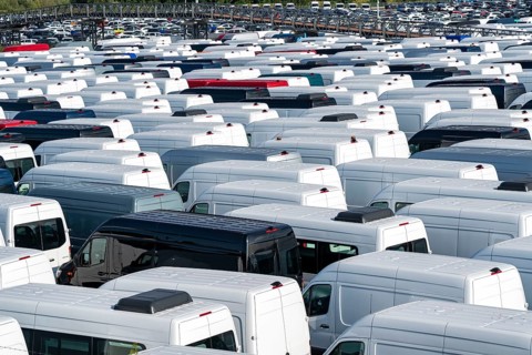 Car terminal in the inland port Logport I, in Duisburg on the Rhine, vehicle handling of new cars,