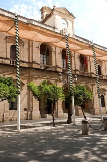 Historic Ayuntamiento city hall building in central Seville, Spain, Europe