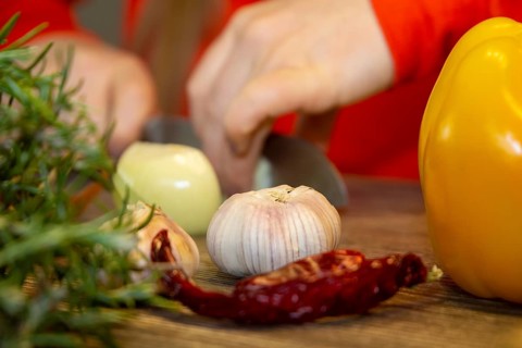 Vegan cooking: Close-up of a garlic clove