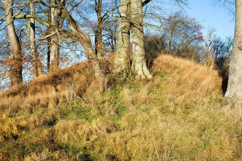 Neolithic long barrow in chalk downland countryside near East Kennett, Wiltshire, England, UK