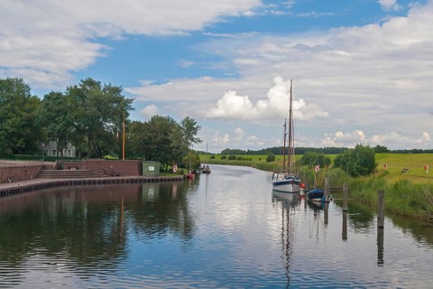 Boats at the old harbour of Hooksiel, Wangerland, Lower Saxony, Germany, Europe