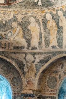 Aubazat. Wall paintings of the Romanesque style in Saint-Barthélemy chapel located in Peyrusse,
