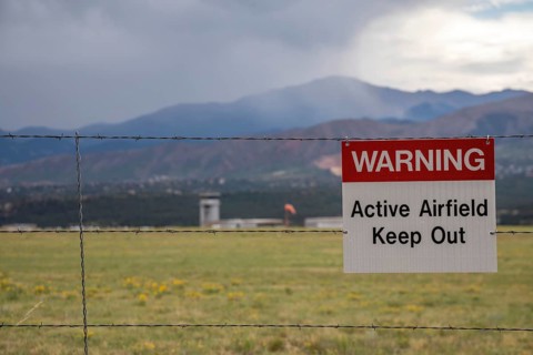 Colorado Springs, Colorado, A sign warns people not to enter the airfield at the U.S. Air Force