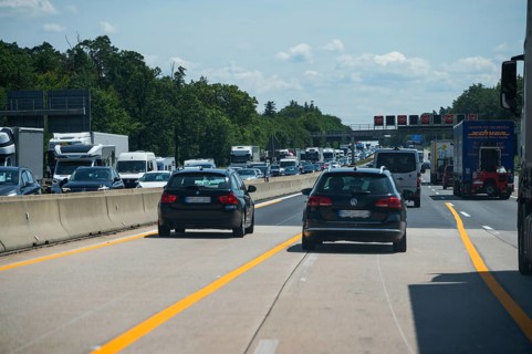 Traffic jam on the A6 Nuremberg-Heilbronn motorway, Bavaria, Germany, Europe
