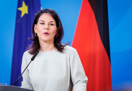 Annalena Bärbock, Federal Foreign Minister, photographed during a press conference in Berlin, 09.04