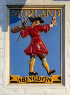 Vintage pub sign of artist Morland brewery beer, Abingdon, Oxfordshire, England, UK