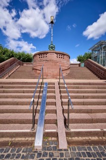 Stairs to the Eiserner Steg pedestrian bridge from the Alt-Sachsenhausen district in Frankfurt am