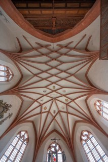 Gothic net vault from 1488 in the choir, St Mary's Church, Kalbensteinberg, Middle Franconia,