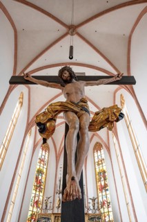 Large Christ cross in the chancel, St John and St Martin's Church, Schwabach. Middle Franconia,