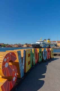 Maritime Svendborg, Frederiksø, Frederiks Island in the harbour, colourful lettering, old