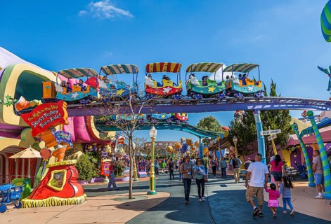 The High in the Sky Seuss Trolley Train Ride at Seuss Landing in Islands of Adventure at Universal