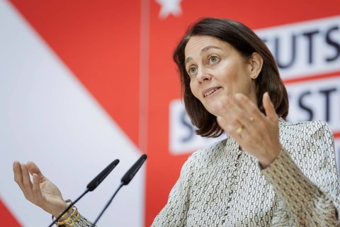 Katarina Barley, SPD lead candidate for the 2024 European elections, at a press conference