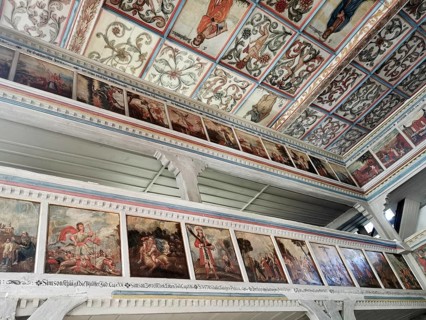 Church ceiling, painting with biblical scenes, late Gothic St Vitus and St Michael's Church,