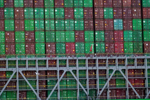 Container ship Ever Gifted, arriving in the port of Hamburg, shipping company Evergreen, Singapore,