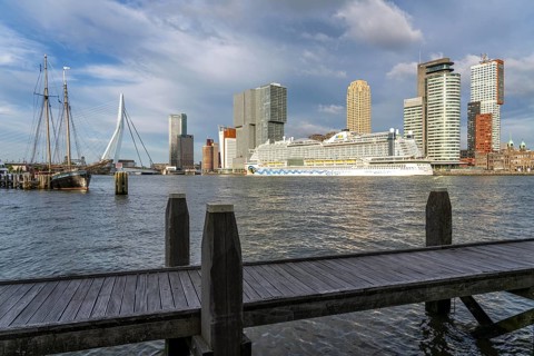 Rotterdam, skyline at the Nieuwe Maas, Erasmus Bridge, skyscrapers at the Kop van Zuid district,