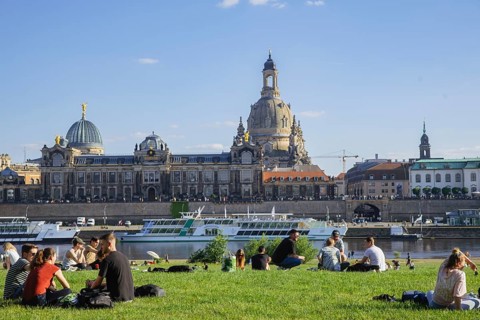 Men's groups on the way to the Men's Day at the Dresden Königsufer, Dresden, Saxony, Germany,