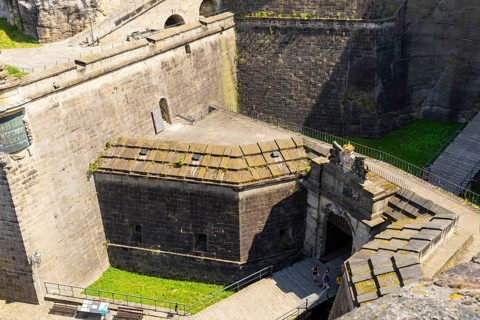 Königstein Fortress in Saxon Switzerland. Moat scissors with Medusa Gate, Königstein Fortress,