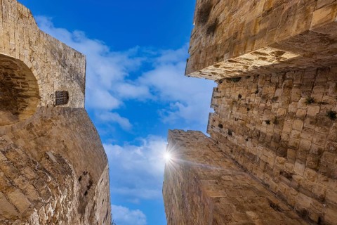Jerusalem, Israel, landmark citadel Migdal David Tower of David in Old City near Jaffa Gate, Asia