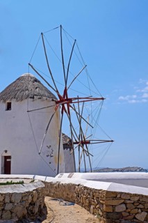 The windmills, the landmark of Mykonos, Cyclades, Greece, Europe