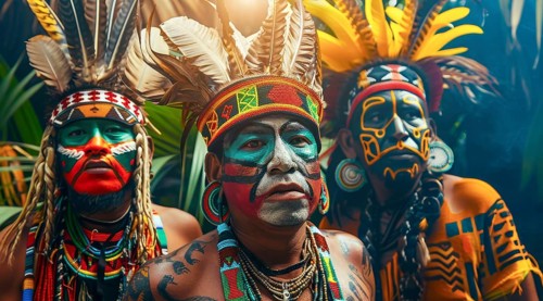 Indigenous people of Maya and Central America, dressed in colorful native clothes, AI generated