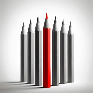 Unicoloured pencils with a red crayon, symbol image outsider, special, special, AI generated, AI