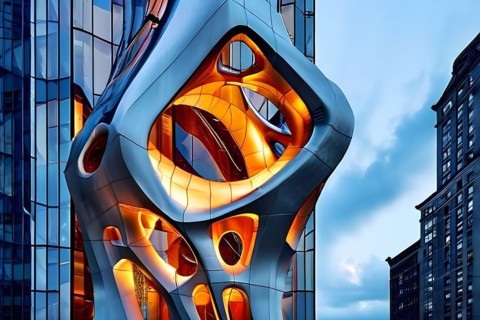 KI generated architectural structure melding computer aided design illustrations with genuine